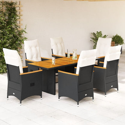 7-tlg. Garten-Essgruppe mit Kissen Schwarz Poly Rattan