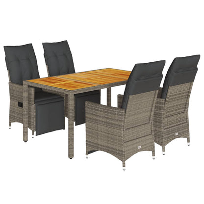 5-tlg. Garten-Bistro-Set mit Kissen Grau Poly Rattan