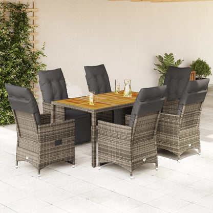 7-tlg. Garten-Bistro-Set mit Kissen Grau Poly Rattan