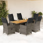 7-tlg. Garten-Bistro-Set mit Kissen Grau Poly Rattan