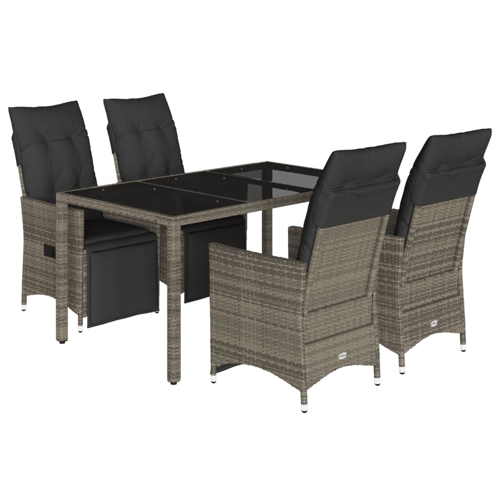 5-tlg. Garten-Bistro-Set mit Kissen Grau Poly Rattan