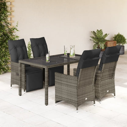 5-tlg. Garten-Bistro-Set mit Kissen Grau Poly Rattan