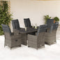 7-tlg. Garten-Bistro-Set mit Kissen Grau Poly Rattan