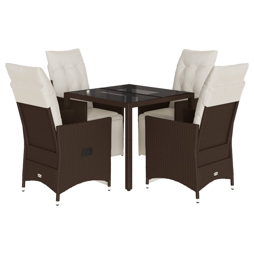 5-tlg. Garten-Bistro-Set mit Kissen Braun Poly Rattan