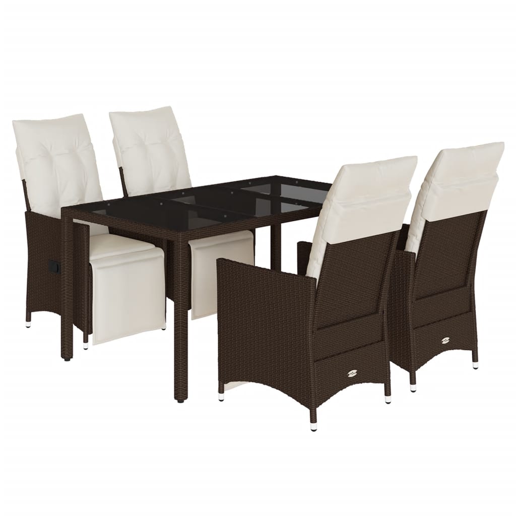 5-tlg. Garten-Bistro-Set mit Kissen Braun Poly Rattan