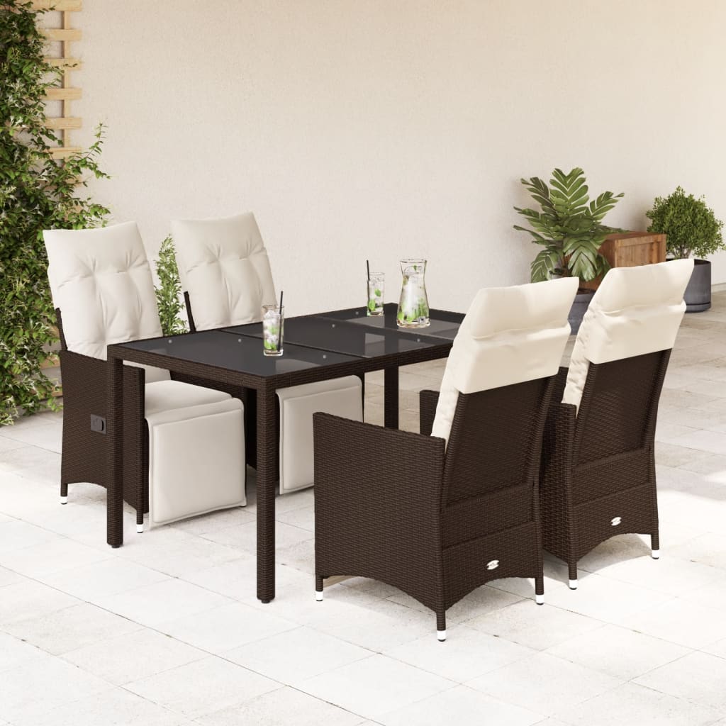 5-tlg. Garten-Bistro-Set mit Kissen Braun Poly Rattan