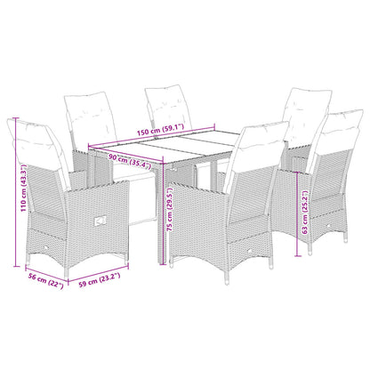 7-tlg. Garten-Bistro-Set mit Kissen Braun Poly Rattan