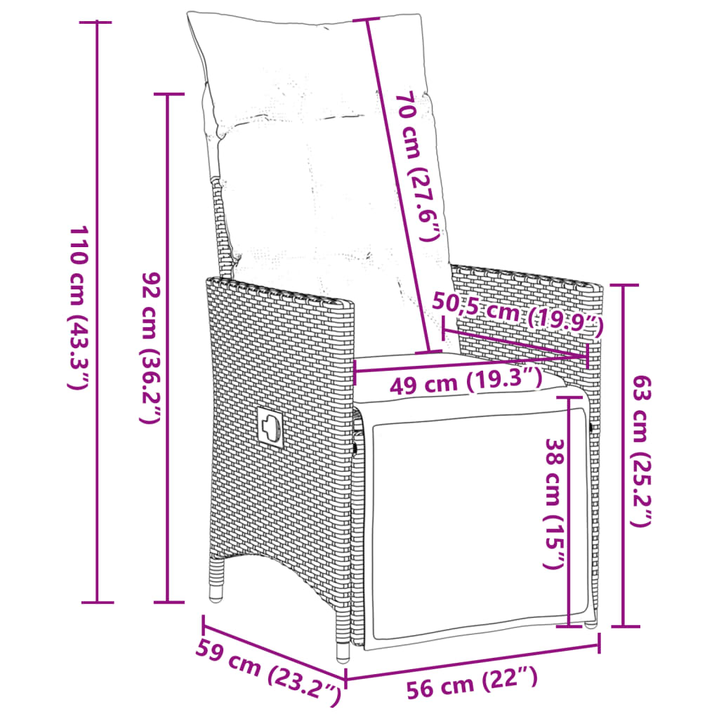 7-tlg. Garten-Bistro-Set mit Kissen Braun Poly Rattan