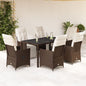 7-tlg. Garten-Bistro-Set mit Kissen Braun Poly Rattan