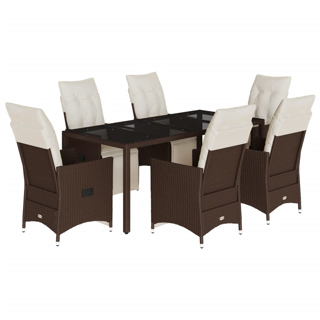 7-tlg. Garten-Bistro-Set mit Kissen Braun Poly Rattan