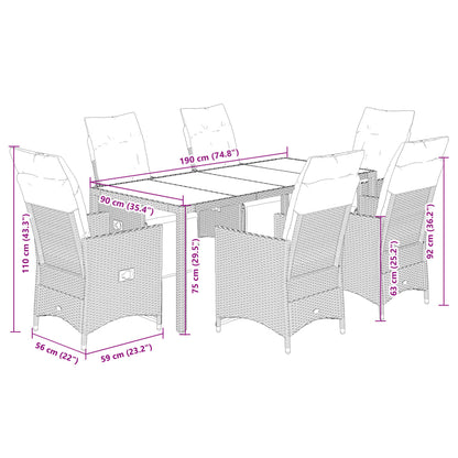 7-tlg. Garten-Bistro-Set mit Kissen Braun Poly Rattan