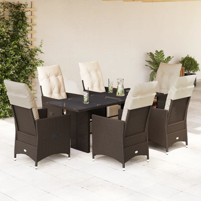 7-tlg. Garten-Bistro-Set mit Kissen Braun Poly Rattan