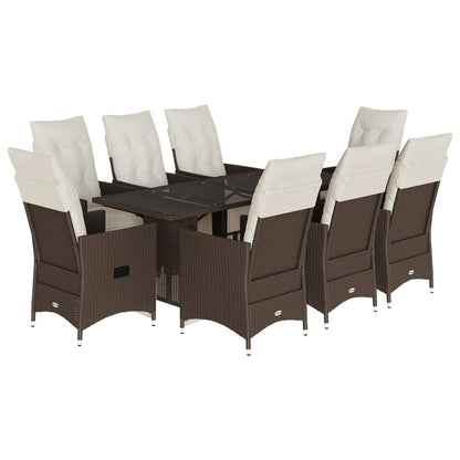 9-tlg. Garten-Bistro-Set mit Kissen Braun Poly Rattan