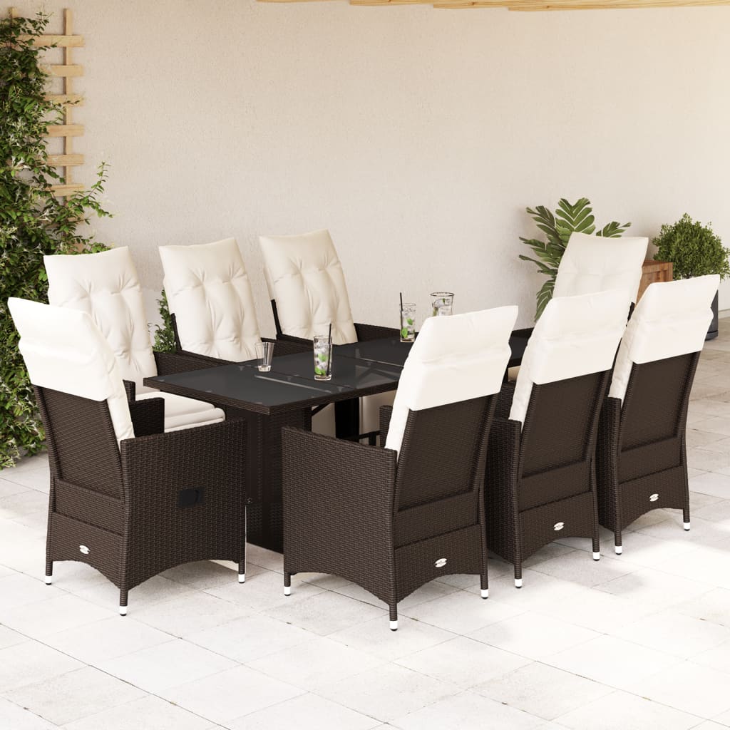 9-tlg. Garten-Bistro-Set mit Kissen Braun Poly Rattan