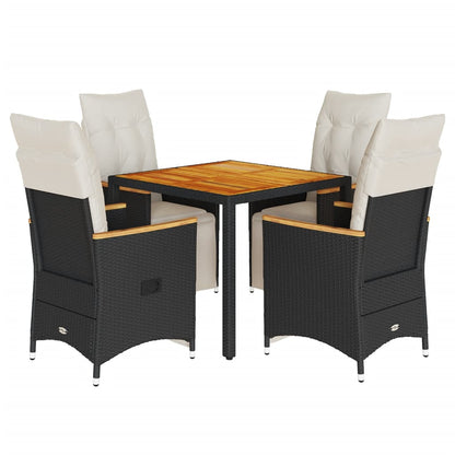 5-tlg. Garten-Bistro-Set mit Kissen Schwarz Poly Rattan