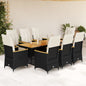 9-tlg. Garten-Bistro-Set mit Kissen Schwarz Poly Rattan