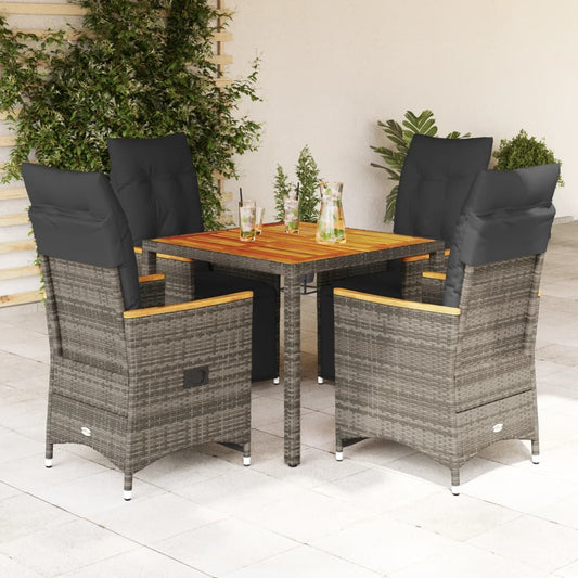 5-tlg. Garten-Bistro-Set mit Kissen Grau Poly Rattan