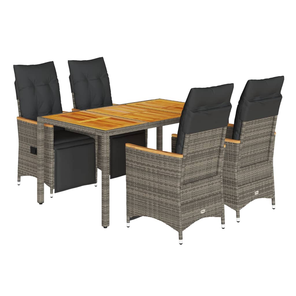 5-tlg. Garten-Bistro-Set mit Kissen Grau Poly Rattan