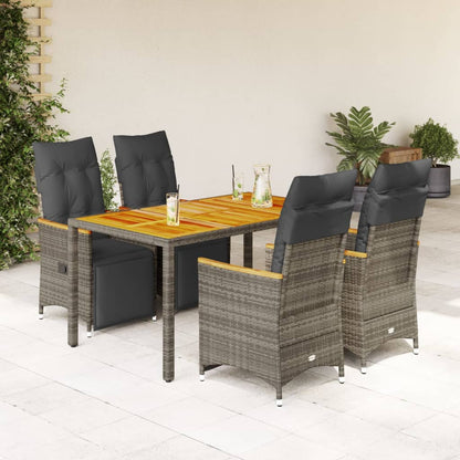 5-tlg. Garten-Bistro-Set mit Kissen Grau Poly Rattan