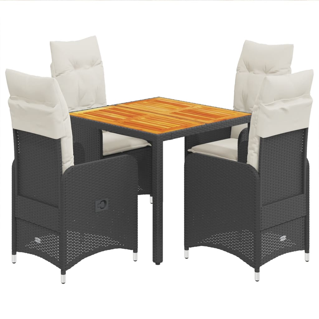 5-tlg. Garten-Bistro-Set mit Kissen Schwarz Poly Rattan