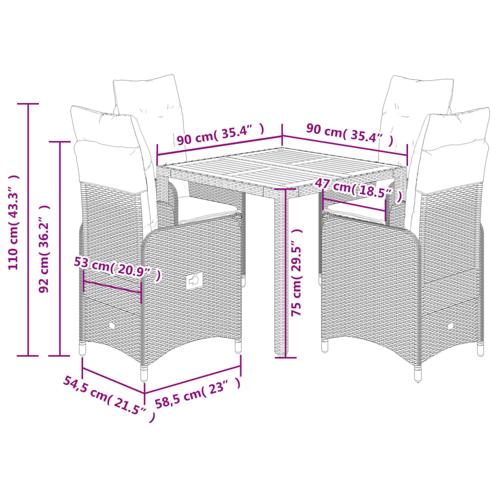 5-tlg. Garten-Bistro-Set mit Kissen Schwarz Poly Rattan