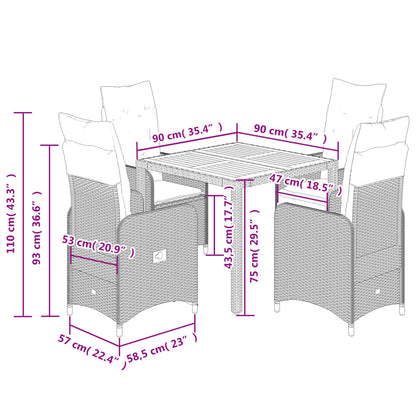 5-tlg. Garten-Bistro-Set mit Kissen Schwarz Poly Rattan