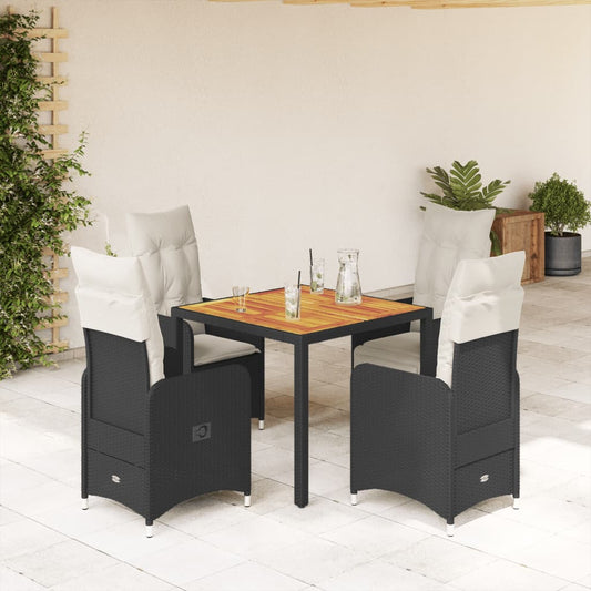 5-tlg. Garten-Bistro-Set mit Kissen Schwarz Poly Rattan