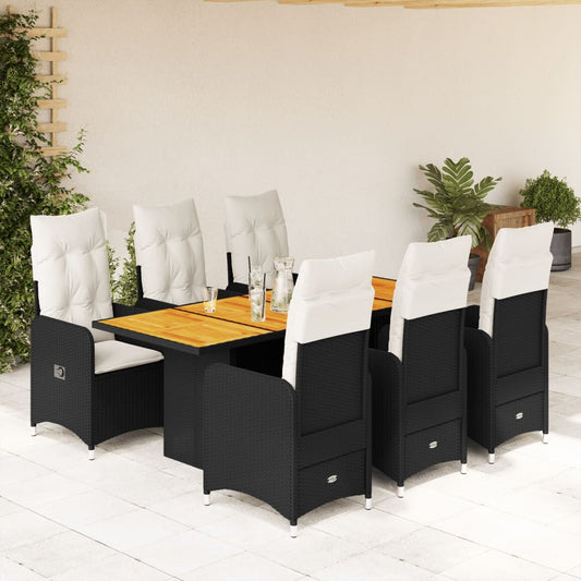 7-tlg. Garten-Bistro-Set mit Kissen Schwarz Poly Rattan