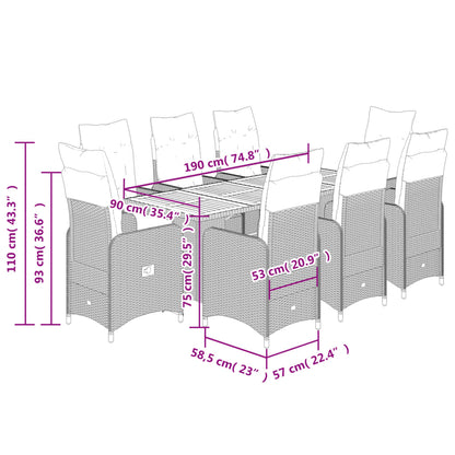 9-tlg. Garten-Bistro-Set mit Kissen Schwarz Poly Rattan