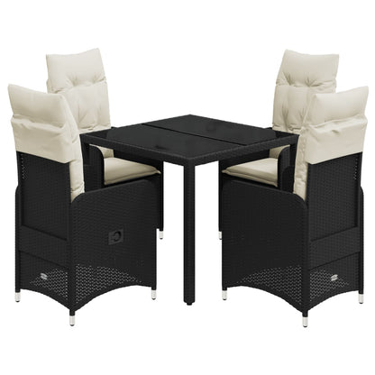 5-tlg. Garten-Bistro-Set mit Kissen Schwarz Poly Rattan