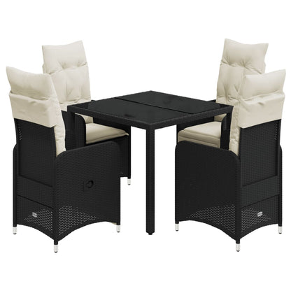 5-tlg. Garten-Bistro-Set mit Kissen Schwarz Poly Rattan