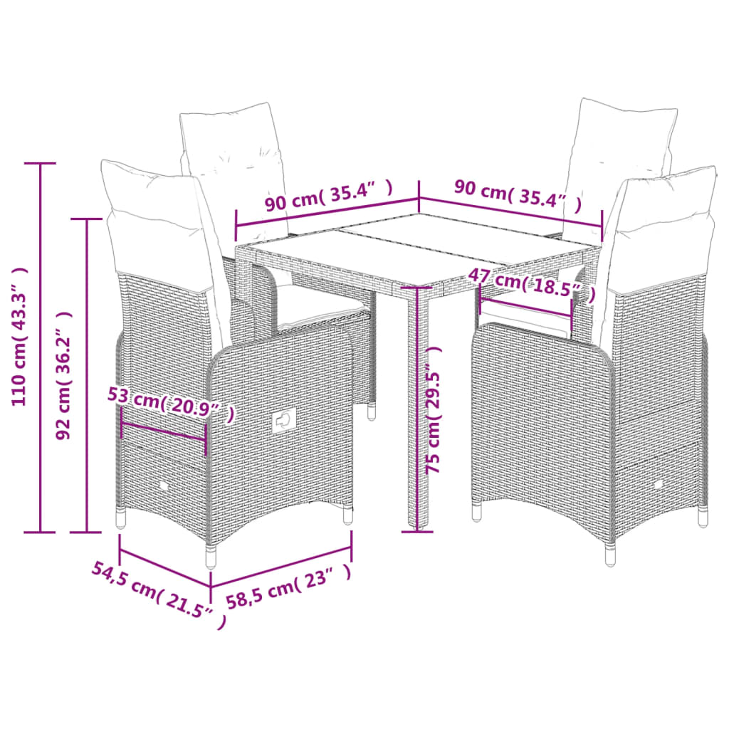 5-tlg. Garten-Bistro-Set mit Kissen Schwarz Poly Rattan