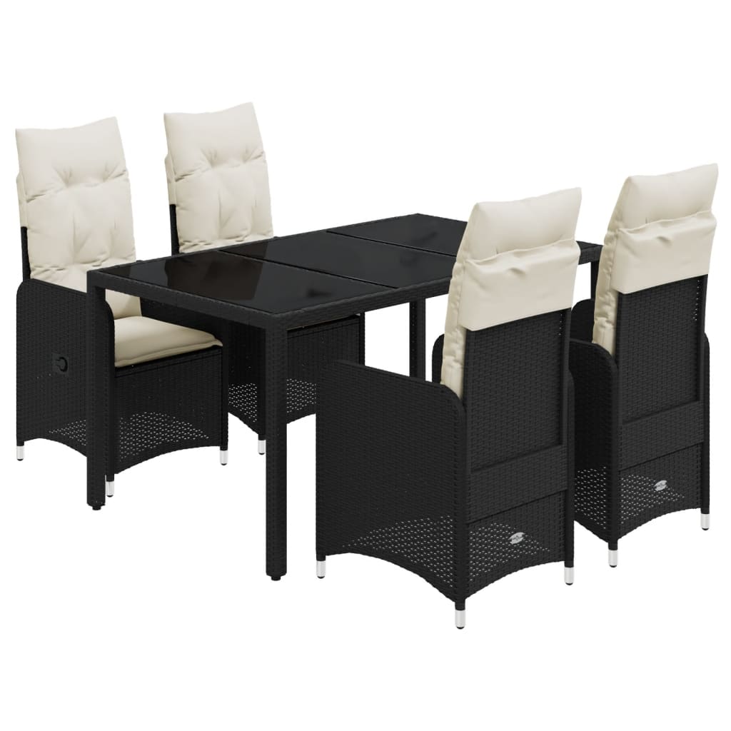 5-tlg. Garten-Bistro-Set mit Kissen Schwarz Poly Rattan