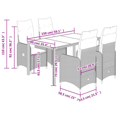 5-tlg. Garten-Bistro-Set mit Kissen Schwarz Poly Rattan