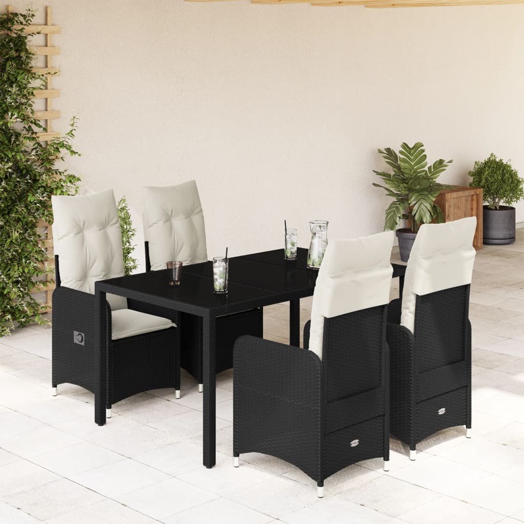 5-tlg. Garten-Bistro-Set mit Kissen Schwarz Poly Rattan