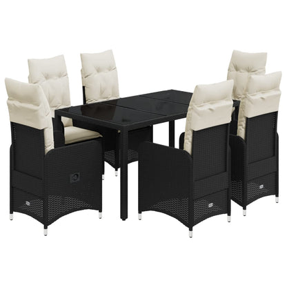 7-tlg. Garten-Bistro-Set mit Kissen Schwarz Poly Rattan