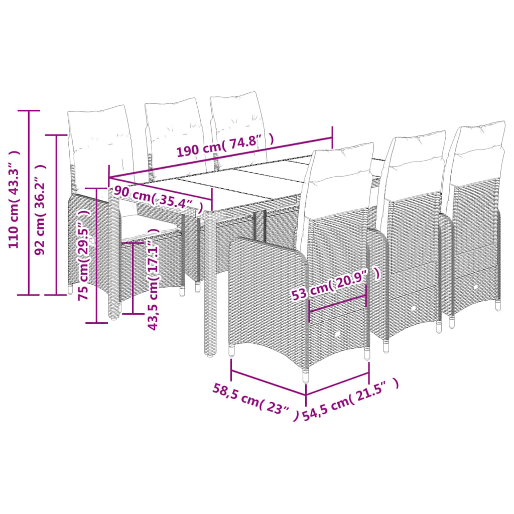 7-tlg. Garten-Bistro-Set mit Kissen Schwarz Poly Rattan