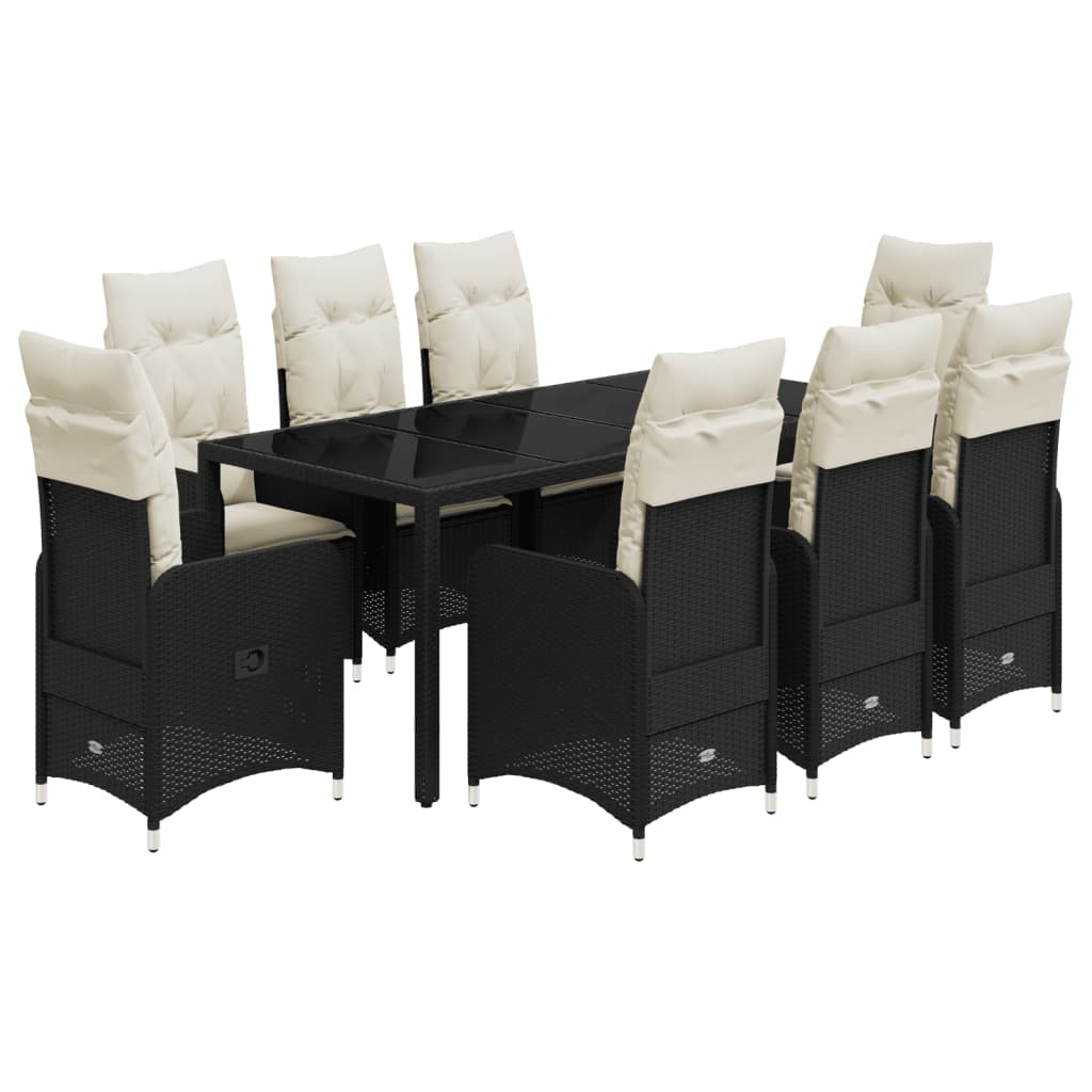 9-tlg. Garten-Bistro-Set mit Kissen Schwarz Poly Rattan