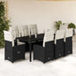 9-tlg. Garten-Bistro-Set mit Kissen Schwarz Poly Rattan