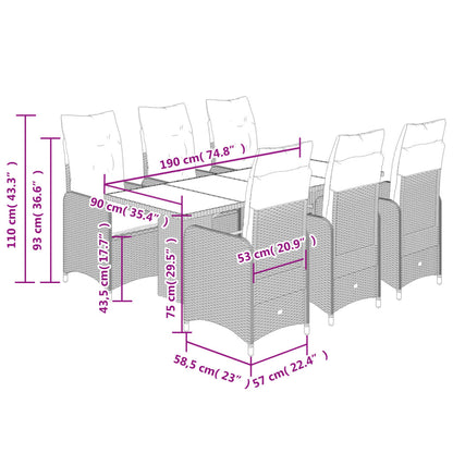 7-tlg. Garten-Bistro-Set mit Kissen Schwarz Poly Rattan