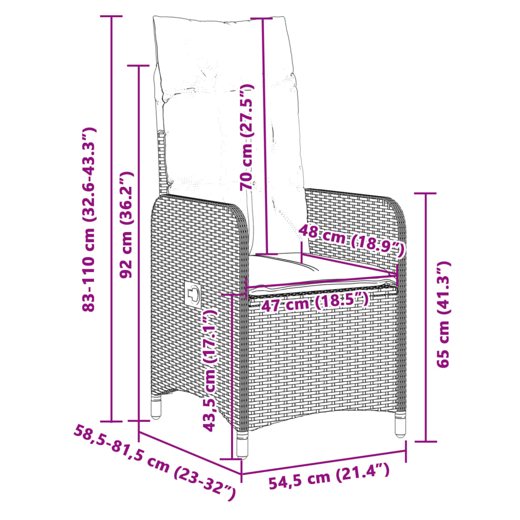 3-tlg. Garten-Bistro-Set mit Kissen Grau Poly Rattan