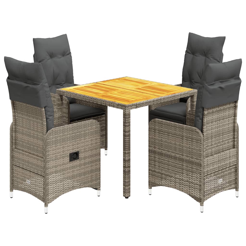 5-tlg. Garten-Bistro-Set mit Kissen Grau Poly Rattan