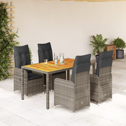 5-tlg. Garten-Bistro-Set mit Kissen Grau Poly Rattan