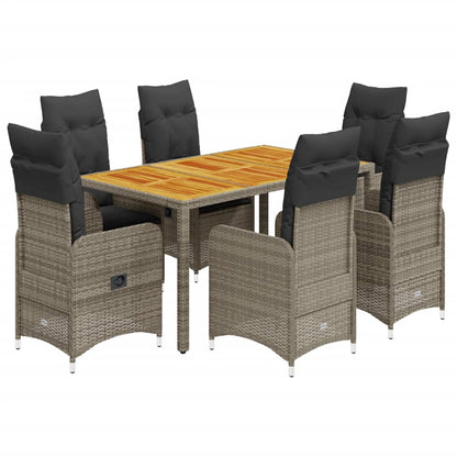 7-tlg. Garten-Bistro-Set mit Kissen Grau Poly Rattan