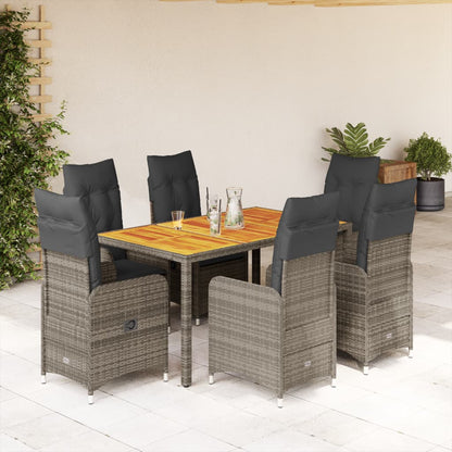 7-tlg. Garten-Bistro-Set mit Kissen Grau Poly Rattan