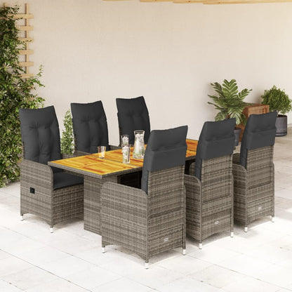 7-tlg. Garten-Bistro-Set mit Kissen Grau Poly Rattan