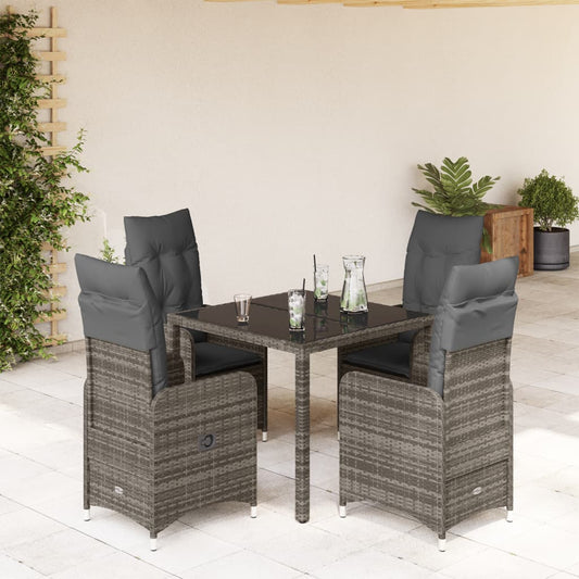 5-tlg. Garten-Bistro-Set mit Kissen Grau Poly Rattan