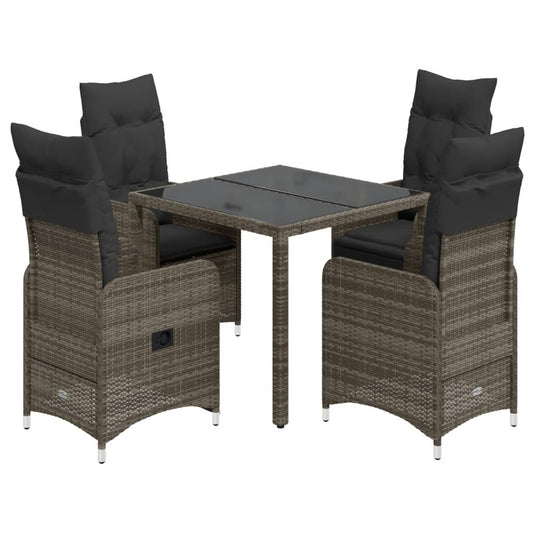 5-tlg. Garten-Bistro-Set mit Kissen Grau Poly Rattan