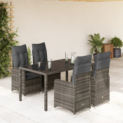 5-tlg. Garten-Bistro-Set mit Kissen Grau Poly Rattan