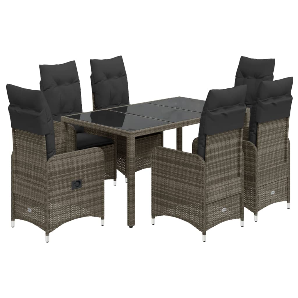 7-tlg. Garten-Bistro-Set mit Kissen Grau Poly Rattan